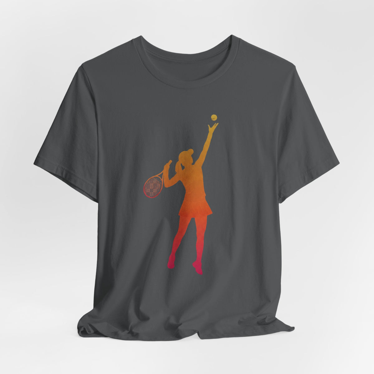 Tennis Serve Silhouette Tee — Gradient Female Tennis Player Graphic T‑Shirt