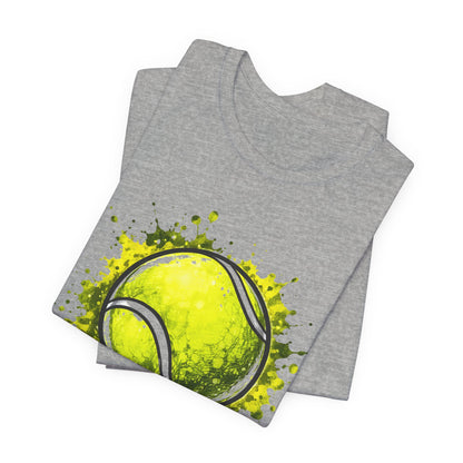 Tennis Tee — Watercolor Ball & Cartoon Player Short Sleeve Shirt