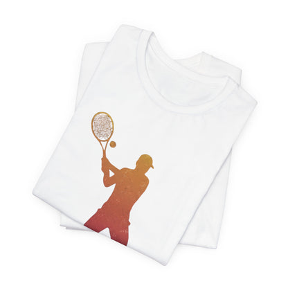 Tennis Player Silhouette Tee — Sunset Racket Graphic Shirt