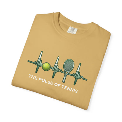 Tennis Heartbeat T‑Shirt — Tennis Ball & Racket ECG Design