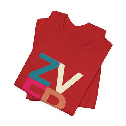 Retro Colorblock 'ZVEREV' Graphic Tee — Modern Minimalist Lettering Shirt