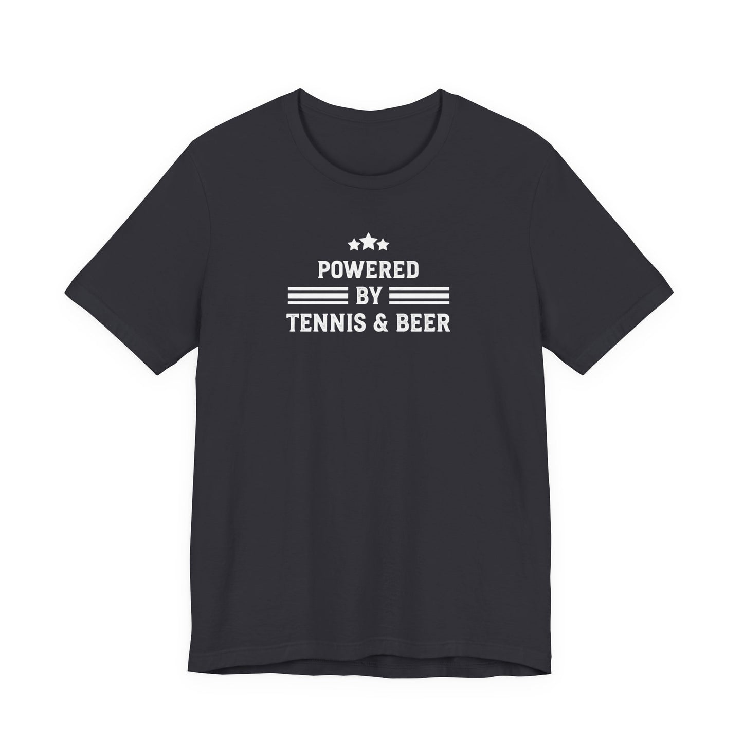 T-Shirt — "Powered by Tennis & Beer" Graphic Tee