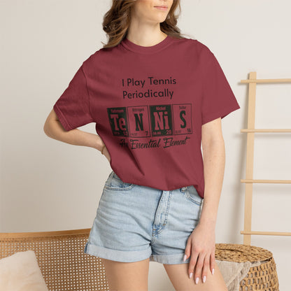 Tennis Periodically T‑Shirt — “An Essential Element” Chemistry Tennis Tee
