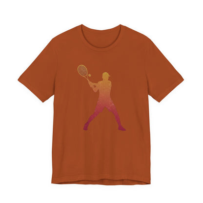 Tennis Player Silhouette Tee — Sunset Racket Graphic Shirt