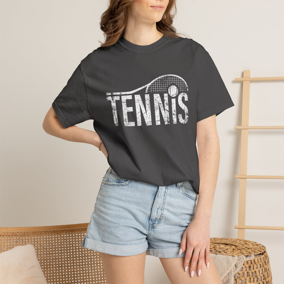 Tennis Vintage Graphic T-Shirt — Distressed Racket & Ball Tee