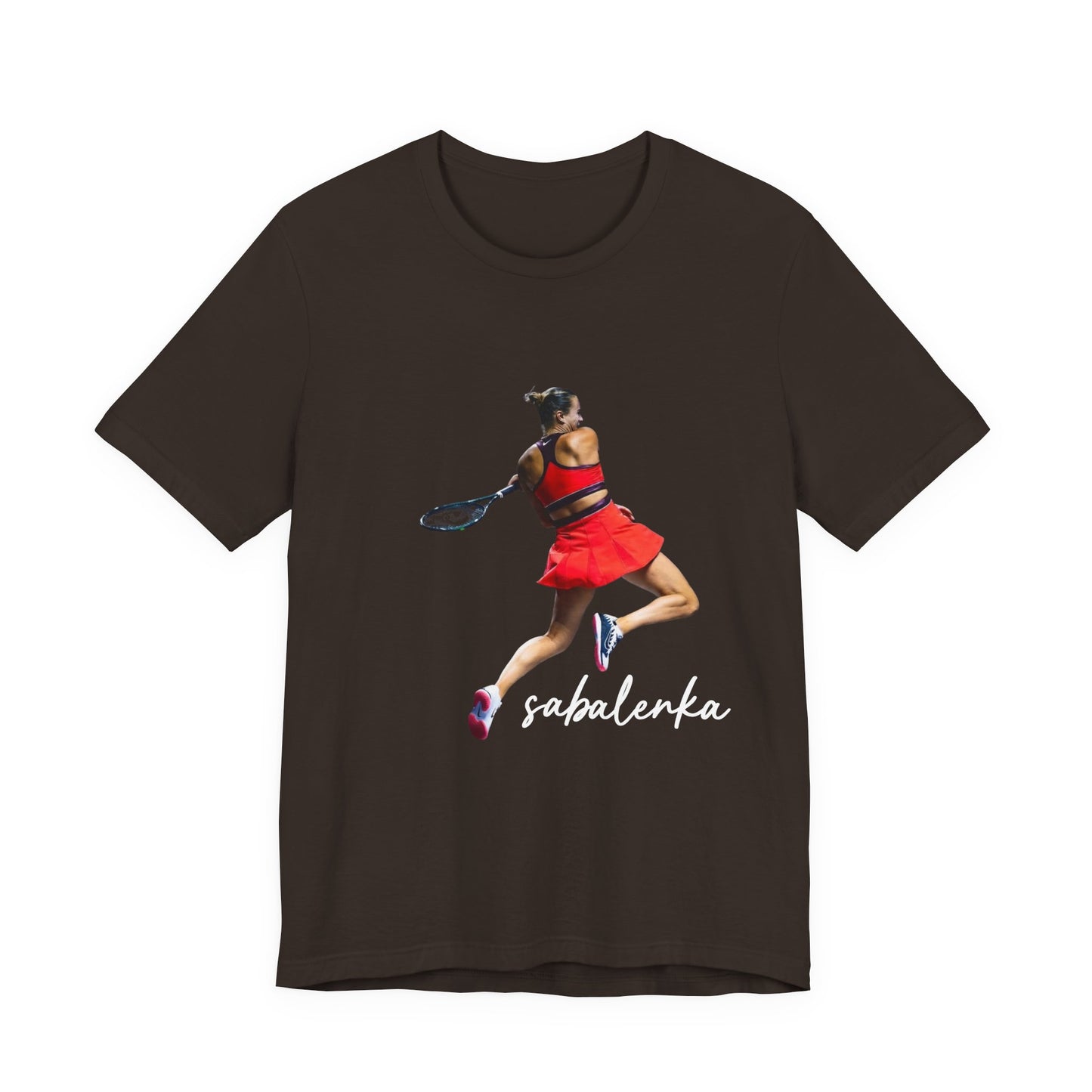 Tennis Player Sabalenka Graphic Tee — Women’s Red Dress Tennis Apparel