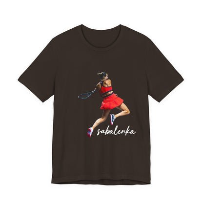 Tennis Player Sabalenka Graphic Tee — Women’s Red Dress Tennis Apparel
