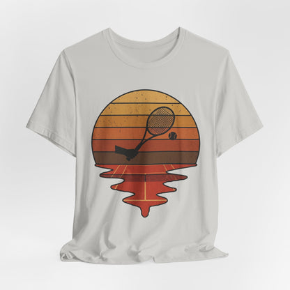Retro Tennis Sunset Tee — Vintage Racket & Ball Graphic T‑Shirt