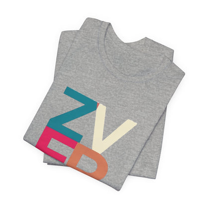 Retro Colorblock 'ZVEREV' Graphic Tee — Modern Minimalist Lettering Shirt